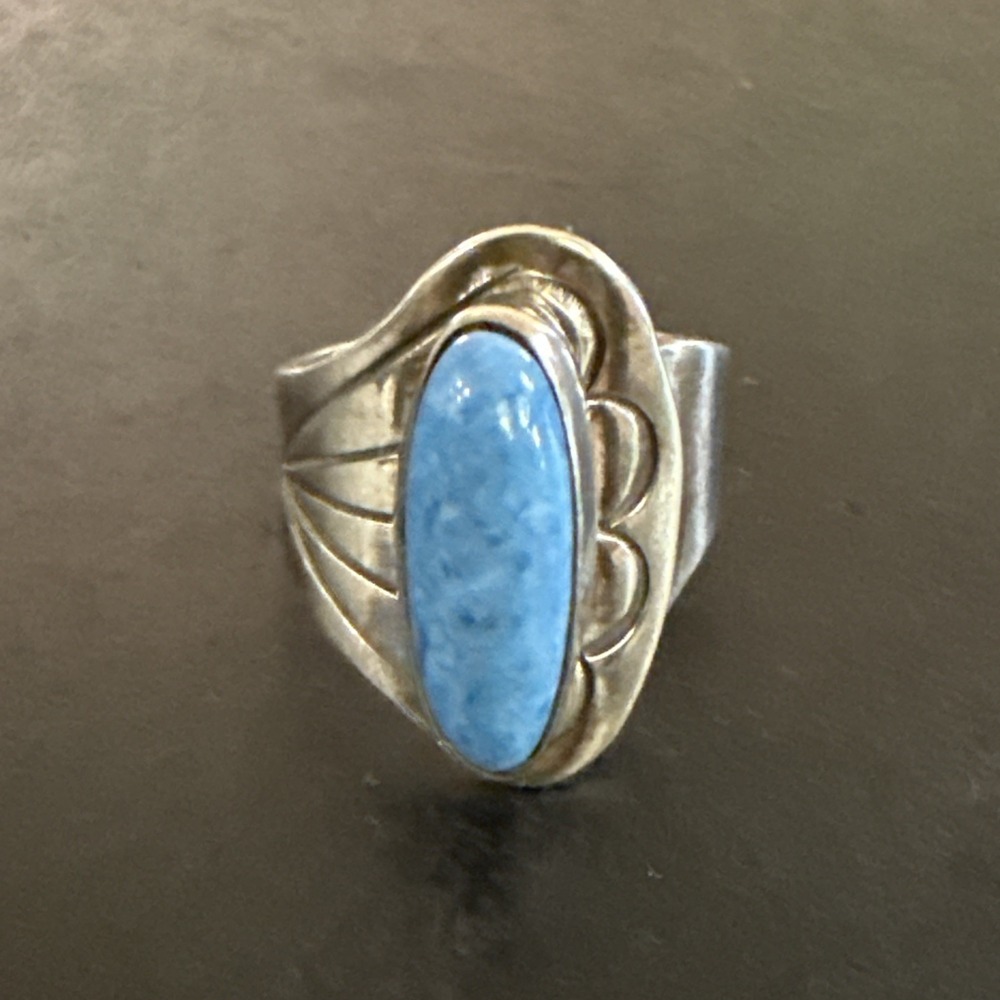 Vintage New Mexico Native American Turquoise Ring Stamped RB-adjustable